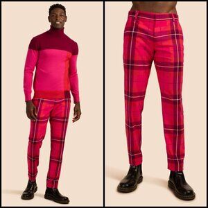 💕MR TURK💕 Clyde Slim Trouser ~ Planetary Plaid Aurora Pink Multi 31 NWT
